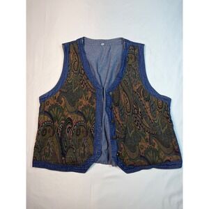 Womens Denim Paisley Vest‎ XL Button Front Boho Casual Outerwear